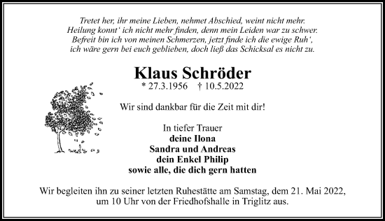 Traueranzeige von Klaus Schröder von Märkischen Allgemeine Zeitung