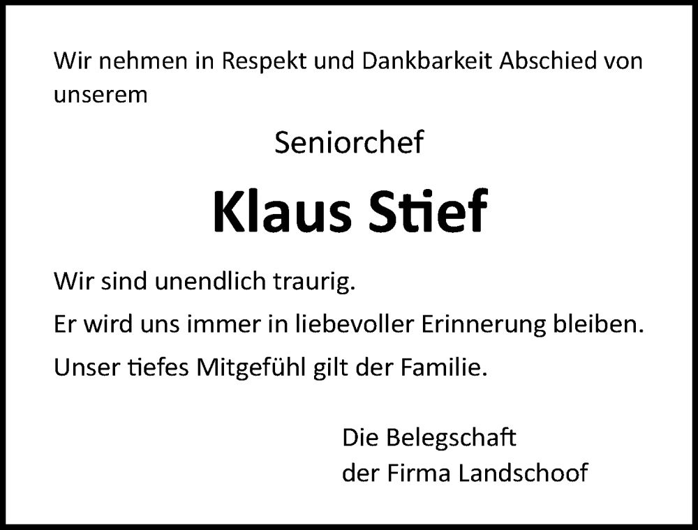  Traueranzeige für Klaus Stief vom 11.05.2022 aus Lübecker Nachrichten