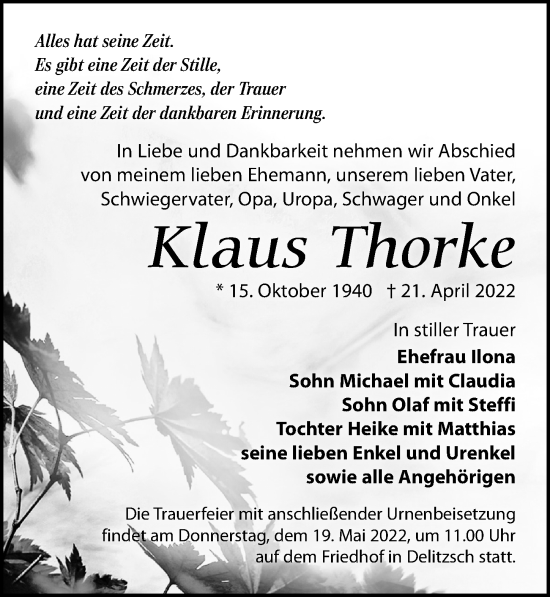 Traueranzeige von Klaus Thorke von Leipziger Volkszeitung