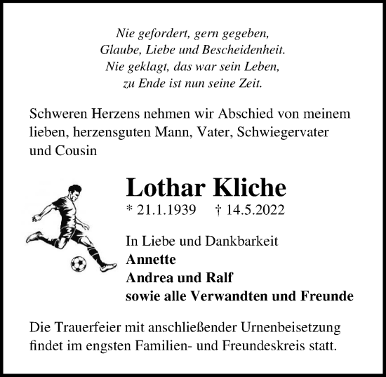 Traueranzeige von Lothar Kliche von Märkischen Allgemeine Zeitung