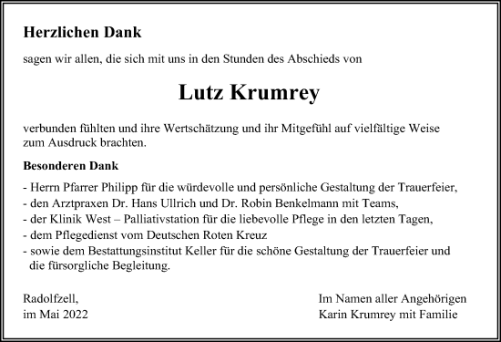 Traueranzeige von Lutz Krumrey von Eichsfelder Tageblatt