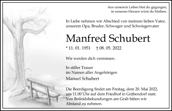 Traueranzeige von Manfred Schubert von Märkischen Allgemeine Zeitung