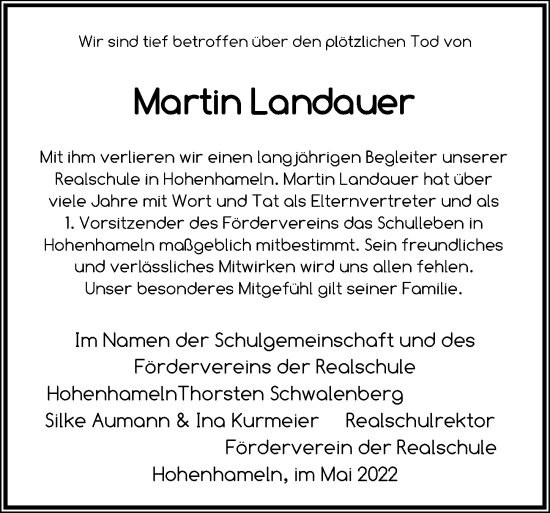 Traueranzeige von Martin Landauer von Peiner Allgemeine Zeitung