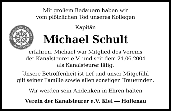 Traueranzeige von Michael Schult von Kieler Nachrichten