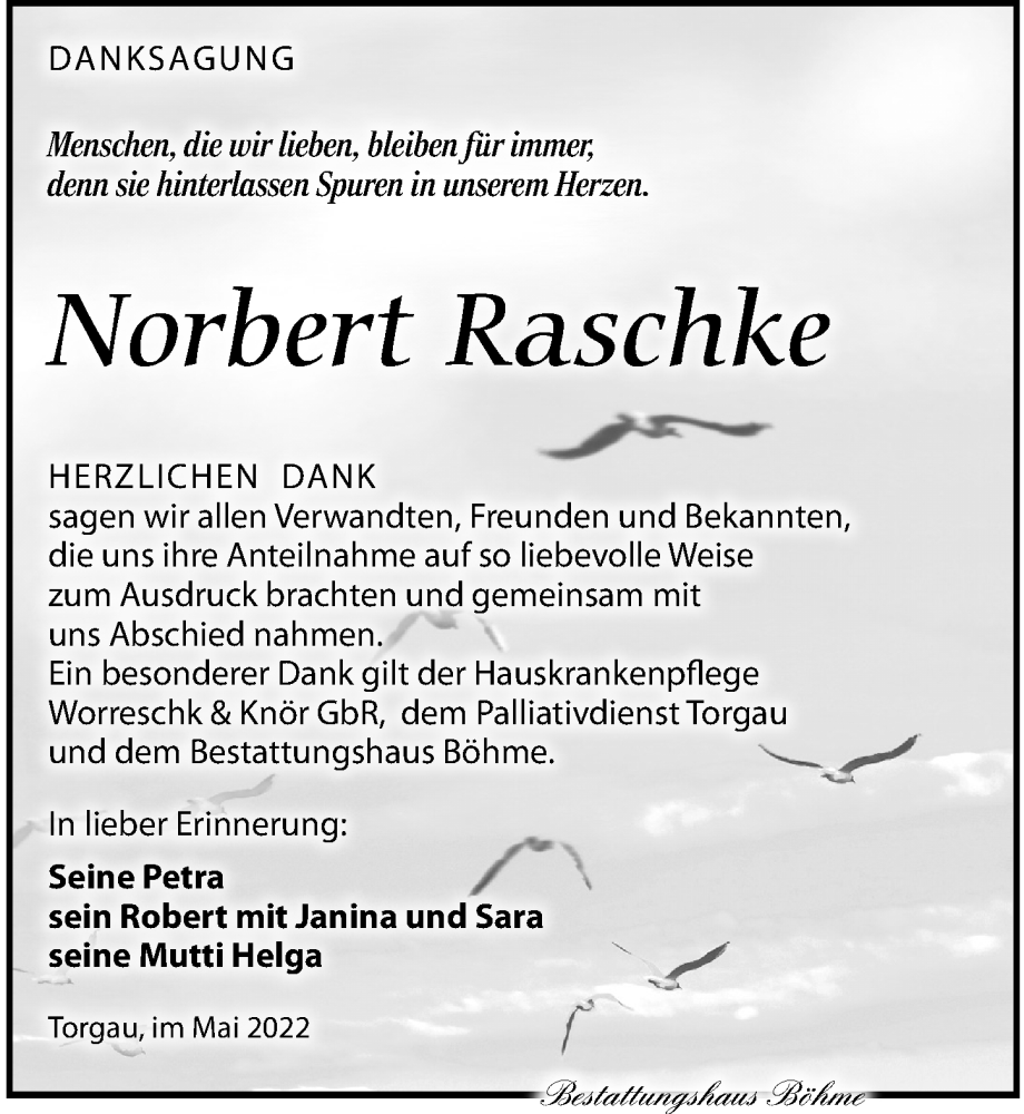 Traueranzeigen von Norbert Raschke | trauer-anzeigen.de