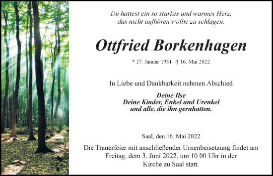 Traueranzeige von Ottfried Borkenhagen von Ostsee-Zeitung GmbH