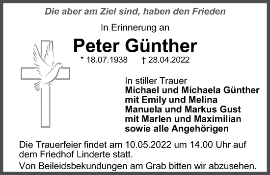 Traueranzeige von Peter Günther von Hannoversche Allgemeine Zeitung/Neue Presse