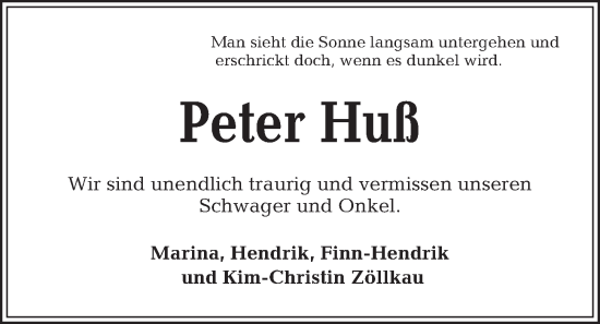 Traueranzeige von Peter Huß von Kieler Nachrichten