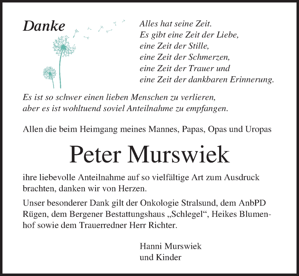 Traueranzeigen von Peter Murswiek | trauer-anzeigen.de