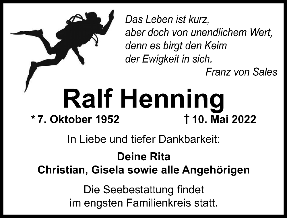  Traueranzeige für Ralf Henning vom 14.05.2022 aus Ostsee-Zeitung GmbH