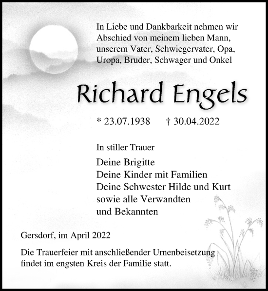 Traueranzeige von Richard Engels von Ostsee-Zeitung GmbH