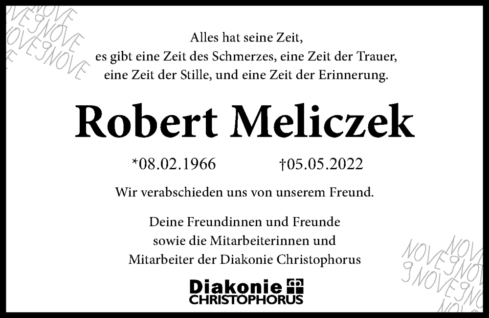  Traueranzeige für Robert Meliczek vom 14.05.2022 aus Göttinger Tageblatt