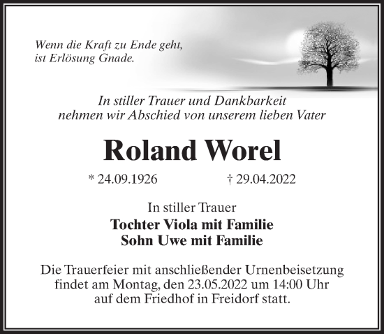 Traueranzeige von Roland Worel von Märkischen Allgemeine Zeitung