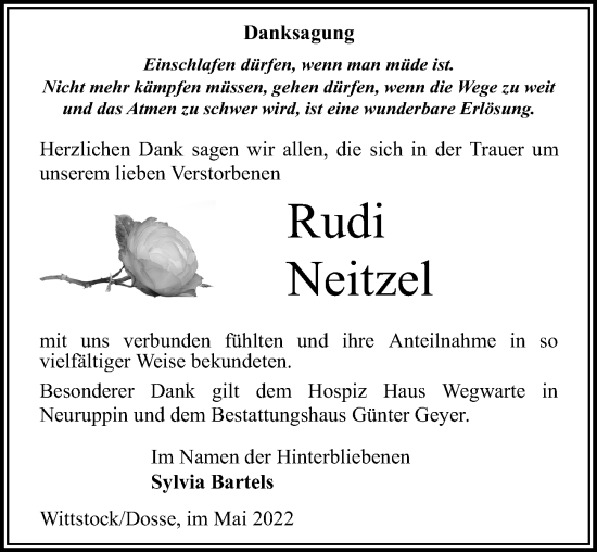 Traueranzeige von Rudi Neitzel von Märkischen Allgemeine Zeitung