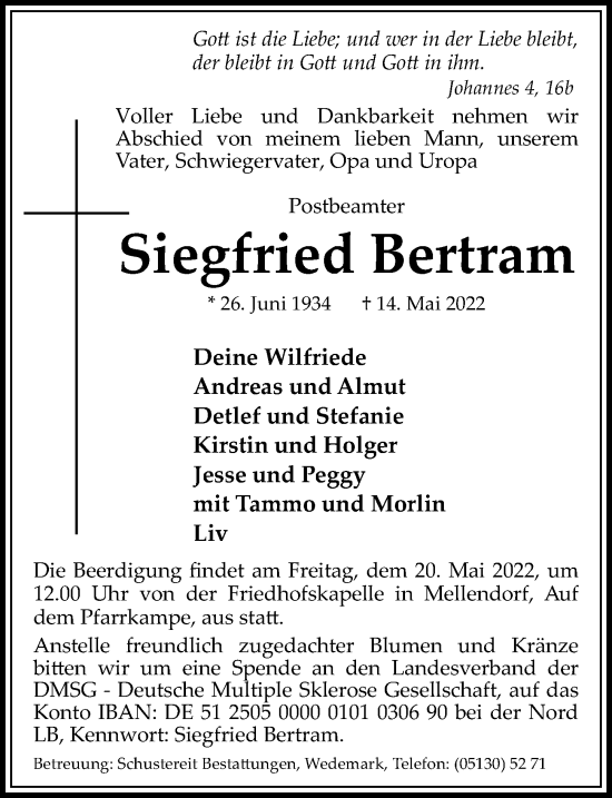 Traueranzeige von Siegfried Bertram von Hannoversche Allgemeine Zeitung/Neue Presse