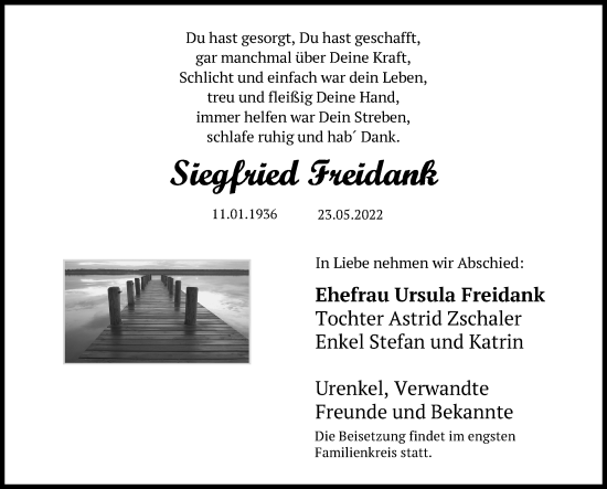 Traueranzeige von Siegfried Freidank von Märkischen Allgemeine Zeitung