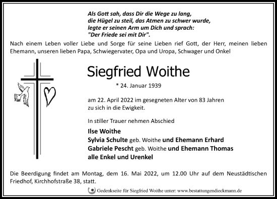 Traueranzeige von Siegfried Woithe von Märkischen Allgemeine Zeitung