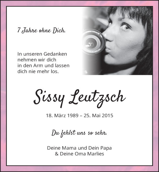Traueranzeige von Sissy Leutzsch von Leipziger Volkszeitung