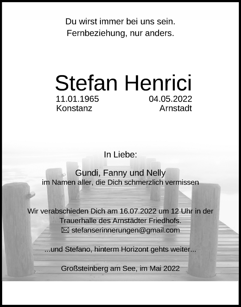  Traueranzeige für Stefan Henrici vom 28.05.2022 aus Leipziger Volkszeitung