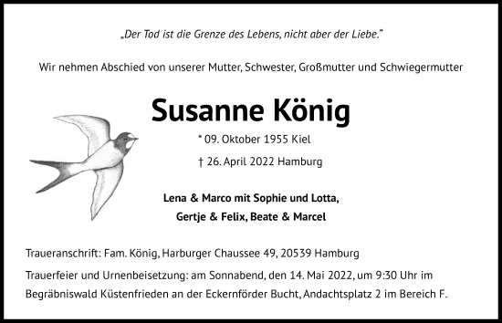 Traueranzeige von Susanne König von Kieler Nachrichten