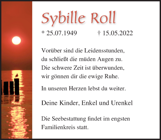 Traueranzeige von Sybille Roll von Ostsee-Zeitung GmbH