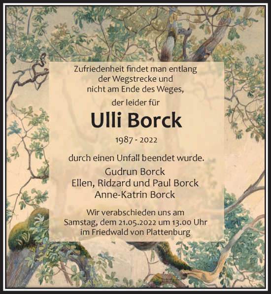 Traueranzeige von Ulli Borck von Märkischen Allgemeine Zeitung