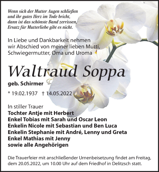 Traueranzeige von Waltraud Soppa von Leipziger Volkszeitung