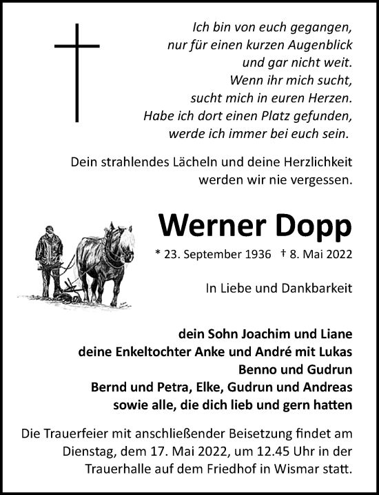 Traueranzeige von Werner Dopp von Ostsee-Zeitung GmbH