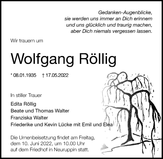 Traueranzeige von Wolfgang Röllig von Märkischen Allgemeine Zeitung