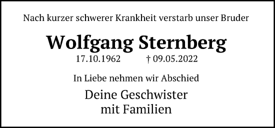Traueranzeige von Wolfgang Sternberg von Lübecker Nachrichten