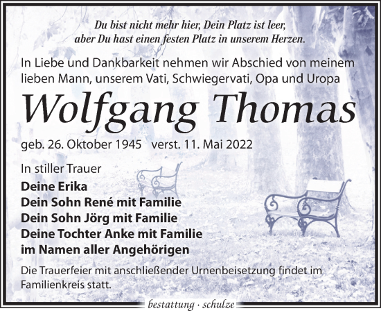 Traueranzeige von Wolfgang Thomas von Leipziger Volkszeitung