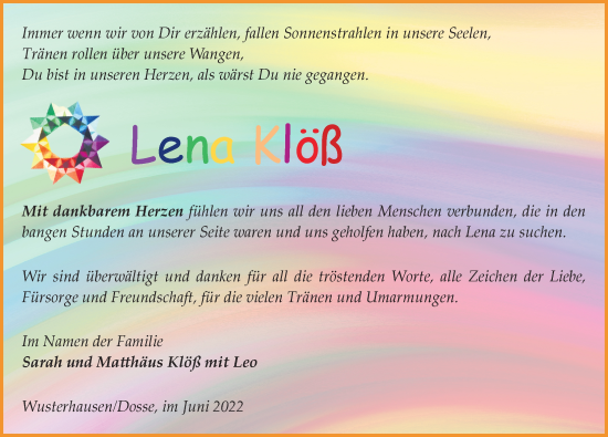 Traueranzeige von Lena Klöß