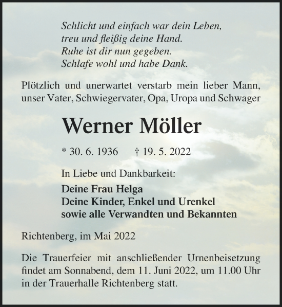 Traueranzeige von Werner Möller  von Ostsee Zeitung 