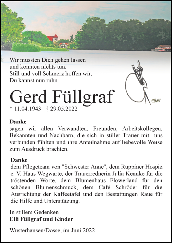 Traueranzeige von Gerd Füllgraf von Märkische Allgemeine Zeitung