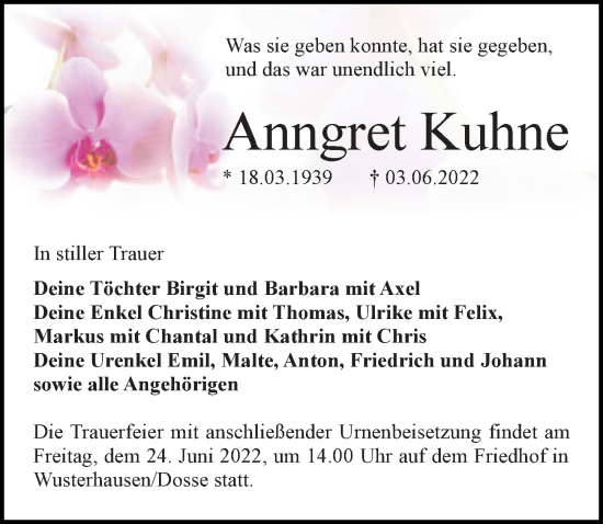 Traueranzeige von Anngret Kuhne von Märkischen Allgemeine Zeitung