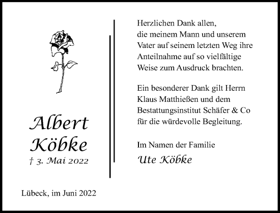 Traueranzeige von Albert Köbke von Lübecker Nachrichten