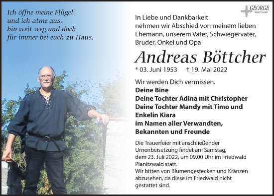 Traueranzeige von Andreas Böttcher von Leipziger Volkszeitung