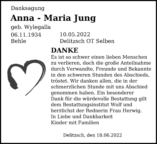 Traueranzeige von Anna-Maria Jung von Leipziger Volkszeitung