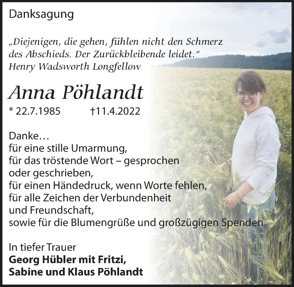  Traueranzeige für Anna Pöhlandt vom 25.06.2022 aus Leipziger Volkszeitung