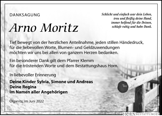 Traueranzeige von Arno Moritz von Torgauer Zeitung