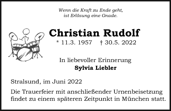 Traueranzeige von Christian Rudolf von Ostsee-Zeitung GmbH