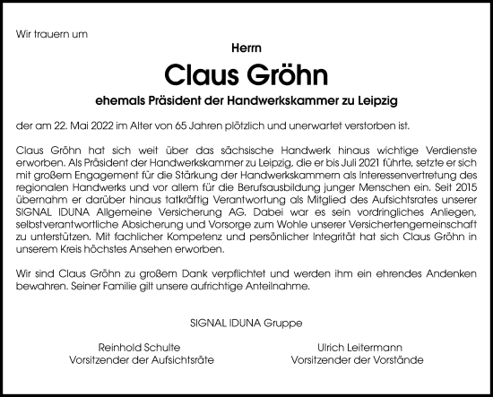 Traueranzeige von Claus Gröhn von Leipziger Volkszeitung