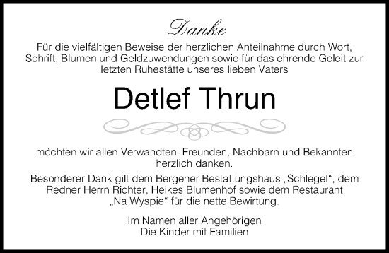 Traueranzeige von Detlef Thrun von Ostsee-Zeitung GmbH