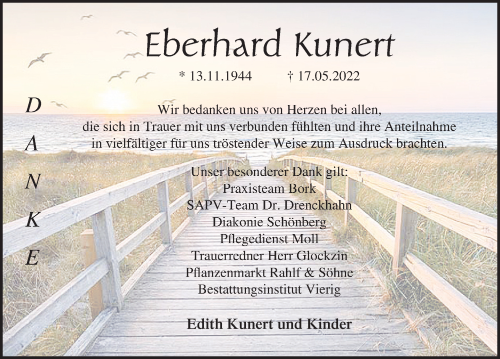  Traueranzeige für Eberhard Kunert vom 21.06.2022 aus Ostsee-Zeitung GmbH