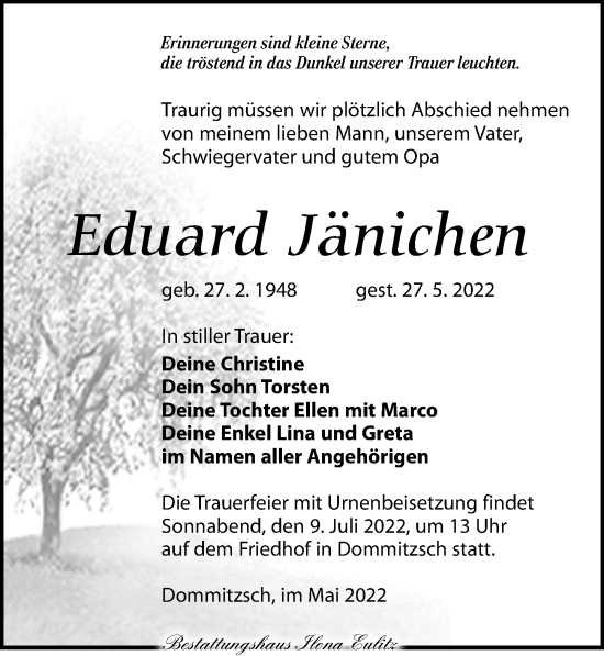 Traueranzeige von Eduard Jänichen von Torgauer Zeitung