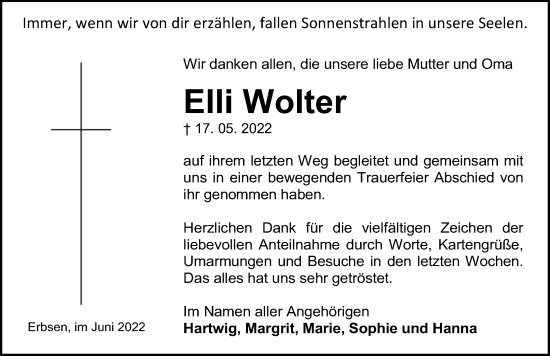 Traueranzeige von Elli Wolter von Göttinger Tageblatt