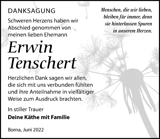 Traueranzeige von Erwin Tenschert von Leipziger Volkszeitung