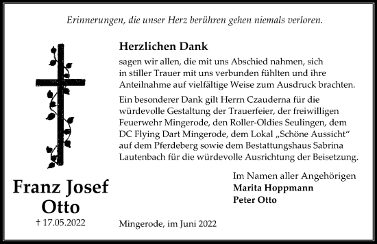 Traueranzeige von Franz Josef Otto von Eichsfelder Tageblatt