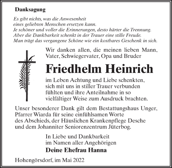 Traueranzeige von Friedhelm Heinrich von Märkischen Allgemeine Zeitung
