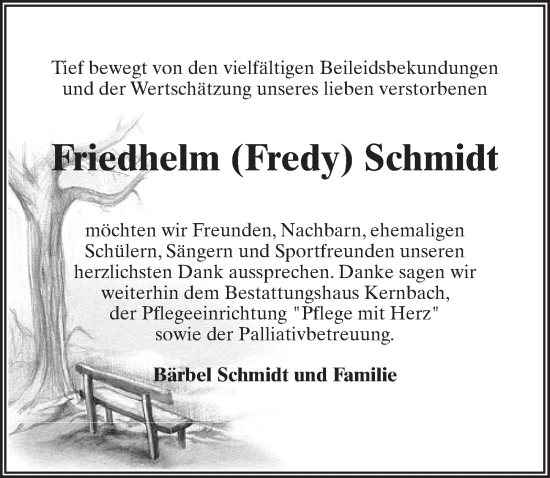 Traueranzeige von Friedhelm Schmidt